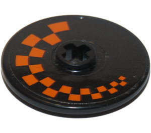 LEGO Black Disk 3 x 3 with Orange Checkered (Right) Sticker (2723)