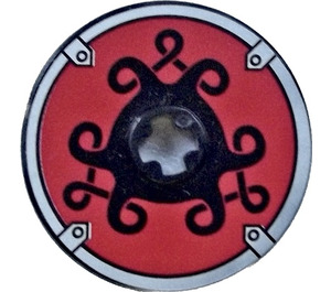 LEGO Black Disk 3 x 3 with Viking Shield Black Curly and Red Pattern Sticker (2723)