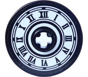 LEGO Black Disk 3 x 3 with White Clock Face Sticker (2723)