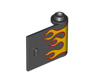 LEGO Svart Dörr 1 x 3 x 2 Höger med Flames med ihåligt gångjärn (25541 / 92263)