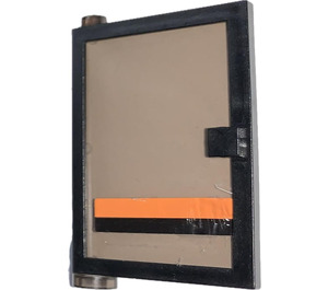 LEGO Black Door 1 x 4 x 5 Left with Transparent Black Glass with Black and Orange Line Sticker (47899)