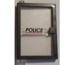 LEGO Black Door 1 x 4 x 5 Left with Transparent Glass with 'POLICE' Red Line Sticker (47899)