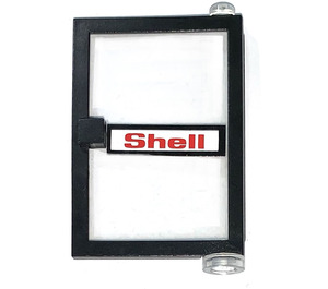 LEGO Black Door 1 x 4 x 5 Right with Transparent Glass with Red 'Shell' Sticker (73194)