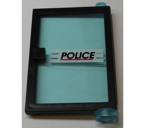 LEGO Schwarz Tür 1 x 4 x 5 Recht mit Transparent Light Blau Glas mit 'Polizei' mit rot Line Aufkleber