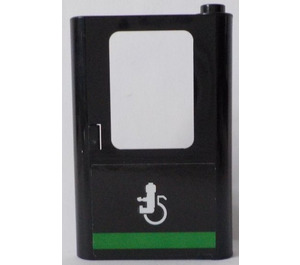 LEGO Black Door 1 x 4 x 5 Train Right with Minifigure in Wheelchair and Green Horizontal Line Sticker (4182)