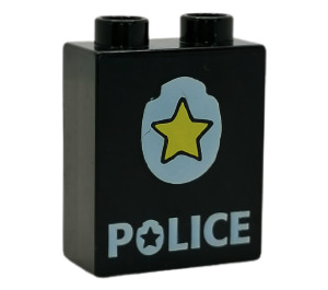 LEGO Black Duplo Brick 1 x 2 x 2 with Yellow Star on Police Badge without Bottom Tube (4066)