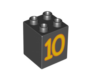 LEGO Black Duplo Brick 2 x 2 x 2 with Yellow '10' (31110 / 88269)