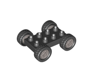 LEGO Schwarz Duplo Auto Base 2 x 4 mit Schwarz Tires und Silber Räder (12591 / 12592)