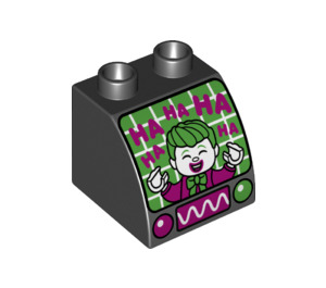 LEGO Duplo Schwarz Steigung 45° 2 x 2 x 1.5 mit Gebogen Seite mit Joker 'HAHAHA' TV (11170 / 68277)