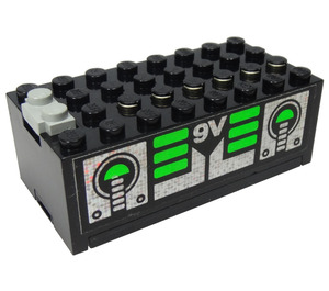 LEGO Black Electric 9V Battery Box 4 x 8 x 2.333 Cover with Silver / Green Sticker (4760)