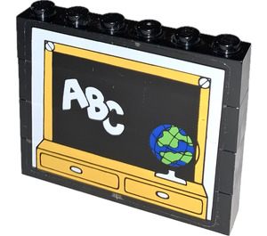 LEGO Black Fabuland Blackboard Assembly with White 'ABC' and Globe Sticker