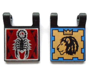 LEGO Noir Drapeau 2 x 2 avec Noir Scorpion De Affronter Côté et Gold Lion avec couronner Retour Côté sans bord évasé (2335)
