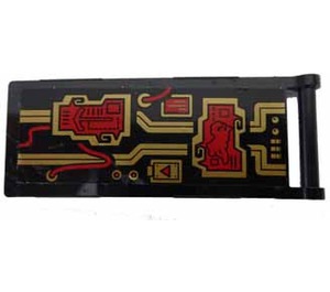 LEGO Black Flag 7 x 3 with Bar Handle with Red Wires and Gold Circuitry Sticker (30292)