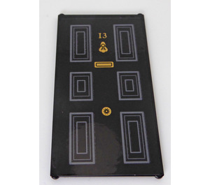 LEGO Black Glass for Window 1 x 4 x 6 with Gray Rectangles, Gold Door Knocker and Number 13 Sticker (6202)
