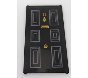 LEGO Black Glass for Window 1 x 4 x 6 with Gray Rectangles, Gold Door Knocker,  Number 11 and Red Wall Hanging on the Back Sticker (6202)
