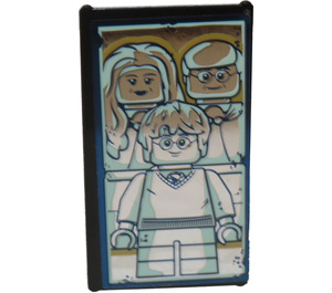 LEGO Zwart Glas for Venster 1 x 4 x 6 met Mirrored Albus Dumbledore / Harry Potter met Parents Sticker (6202)