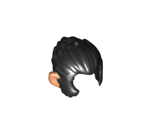 LEGO Black Hair Swept Back with Sideburns with Flesh Ears (53094 / 100924)