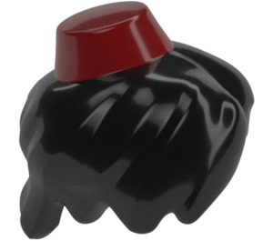 LEGO Zwart Haar met Donkerrood Fez (25991 / 45716)