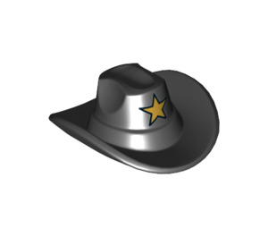 LEGO Noir Chapeau avec Large Brim - Outback Style avec Sheriff Étoile (15424 / 15841)