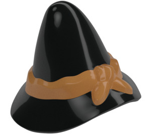 LEGO Negro Sombrero con Ancho Brim con Medium Dark Carne Tied Band (35845)