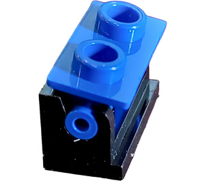 LEGO Schwarz Scharnier Backstein 1 x 2 mit Blau oben Platte
