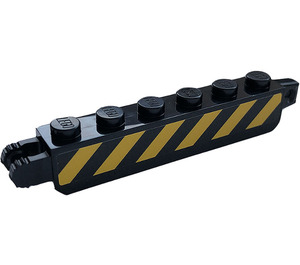 LEGO Black Hinge Brick 1 x 6 Locking Double with Danger Stripes Sticker (30388)