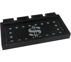 LEGO Black Hinge Tile 2 x 4 with Ribs with Dollar Sign Sticker (2873)