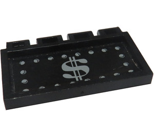 LEGO Zwart Scharnier Tegel 2 x 4 met Ribs met Dollar Sign Sticker (2873)