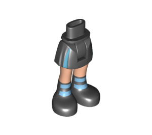 LEGO Black Hip with Basic Curved Skirt with Black Boots with Dark Azure Stripes with Thick Hinge (92820)