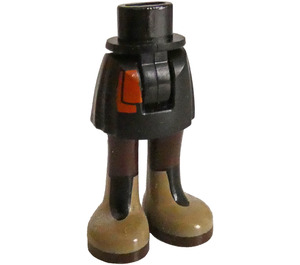 LEGO Black Hip with Basic Curved Skirt with Dark Orange Sash and Dark Tan Boots with Thick Hinge (35614)