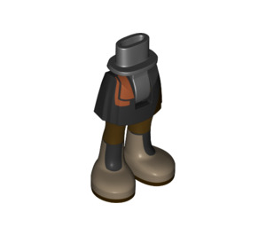 LEGO Zwart Heup met Basic Gebogen Rok met Donkeroranje Sash en Donker zandbruin Boots met dik scharnier (35614)