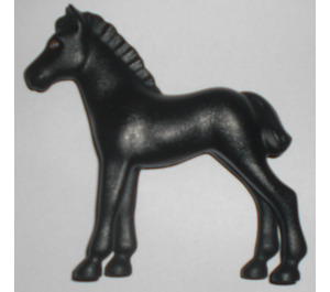 LEGO Schwarz Pferd - Foal mit Braun Auge Outline (6193 / 75534)