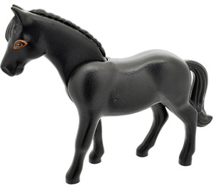 LEGO Black Horse with Black Tail and White and Black Shoes with Dark Orange Rimmed Eyes (6171)