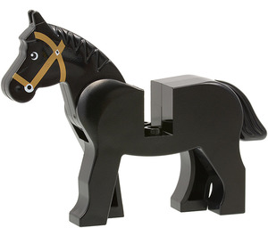 LEGO Schwarz Pferd mit Dunkel Beige Zaum (75998)