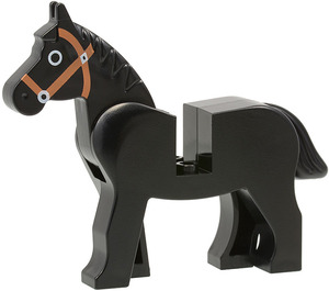 LEGO Zwart Paard met Orange-Bruin Teugel en Wit Circled Ogen (73392 / 75998)