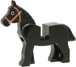 LEGO Schwarz Pferd mit Orange-Brown Bridle und Weiß Circled Augen (75998)