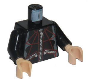 LEGO Black Jewel Thief Torso with Zipper and Zippered Pockets and Red Stitching Lines Pattern, Black Arms, Light Flesh Hands (973)