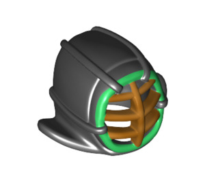 LEGO Schwarz Kendo Helm mit Gitter Maske mit Green und gold (49411 / 98130)