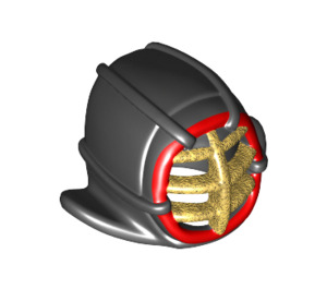 LEGO Black Kendo Helmet with Grille Mask with Red and Pearl Gold (34788 / 98130)