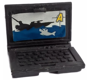 LEGO Zwart Laptop met Boat en Haai Targeting Screen Sticker (62698)