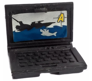 LEGO Black Laptop with Boat and Shark Targeting Screen Sticker (62698)