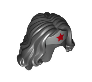 LEGO Black Long Wavy Hair with Silver Tiara and Red Star (19527)