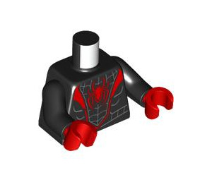 LEGO Черно Miles Morales (Spider-човек) с Сив Глава Webbing и червен Ръце минифиг Торс (973 / 76382)