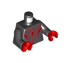 LEGO Sort Miles Morales (Spider-Mand) med Rød Hoved Webbing og Rød Hænder Minifig Torso (973 / 76382)