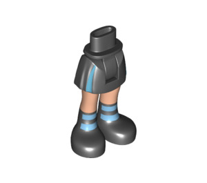 LEGO Black Minidoll Hip with Curved Skirt with Black Boots with Dark Azure Stripes (Thick Hinge) (92820)