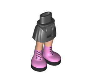 LEGO Black Minidoll Hip with Curved Skirt with Bright Pink Boots and Black Laces (Thick Hinge) (35634)