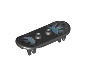 LEGO Black Minifig Skateboard with Four Wheel Clips with Blue and White (42511 / 95060)