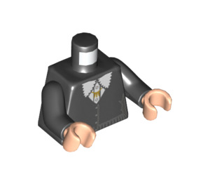 LEGO Black Minifig Torso with Black Cardigan over White Shirt, with Black Arms and Light Flesh Hands (973 / 76382)