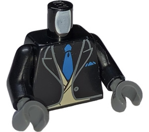 LEGO Zwart Minifig Torso met Zwart Suit, tan Vest en azure Tie (973)