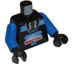 LEGO Sort Minifig Torso med Rød Arktis og 'A1' Mønster med Blå Arme og Sort Hænder (973 / 73403)